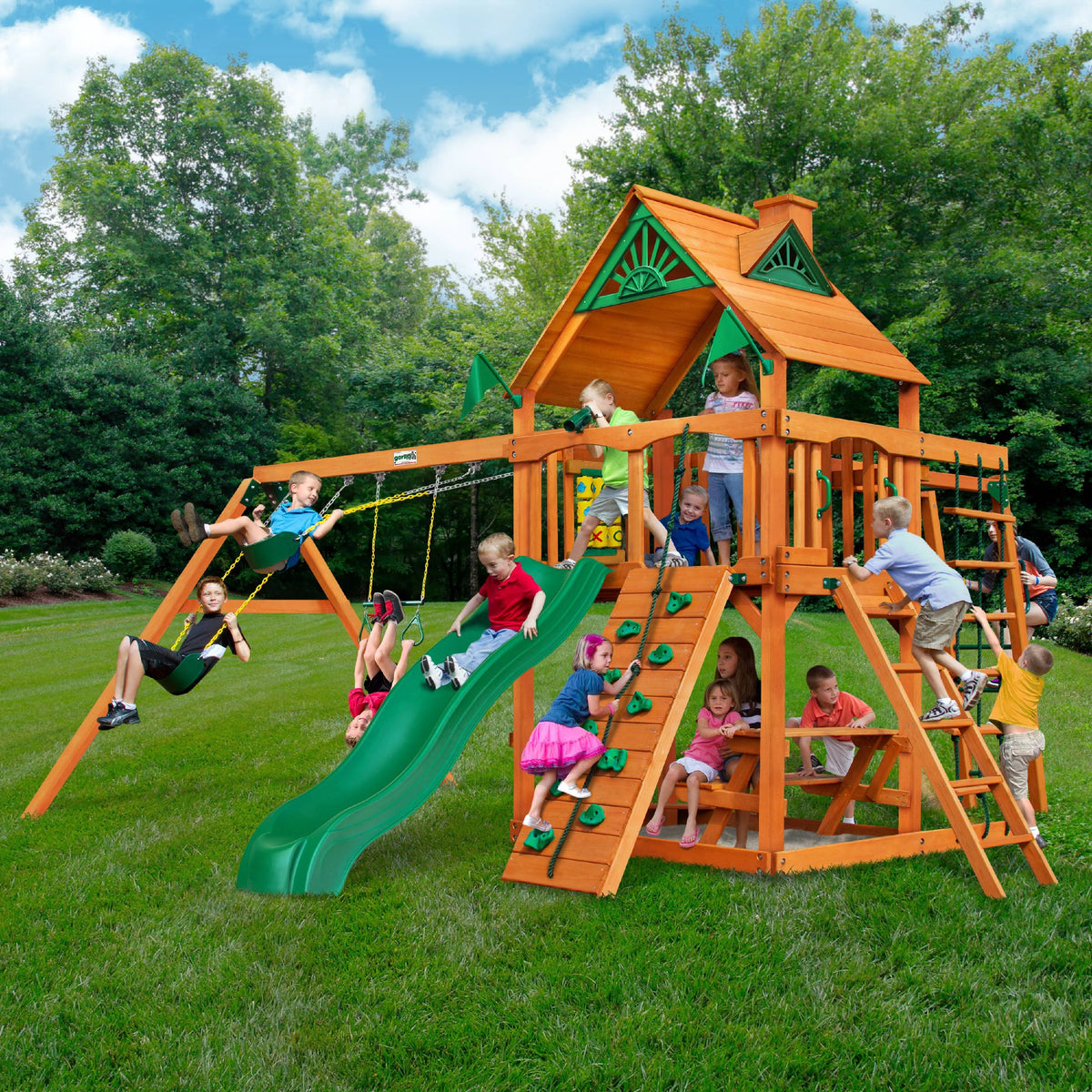 Wooden Swing Set with Monkey Bars and Picnic Table P566