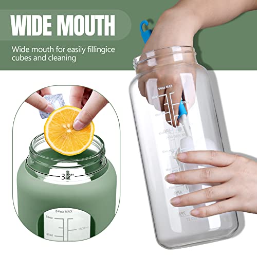 64oz Glass Water Bottle with Straw and Time Marker, Black Y553901