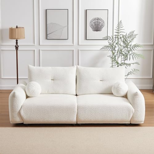 Oversized 2-Seater Loveseat Sofa with Cushions and Ball Pillows (Beige) G772004