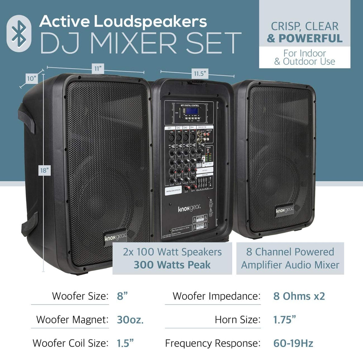8 Channel Bluetooth PA System with Wired Microphone and Tripods F29029