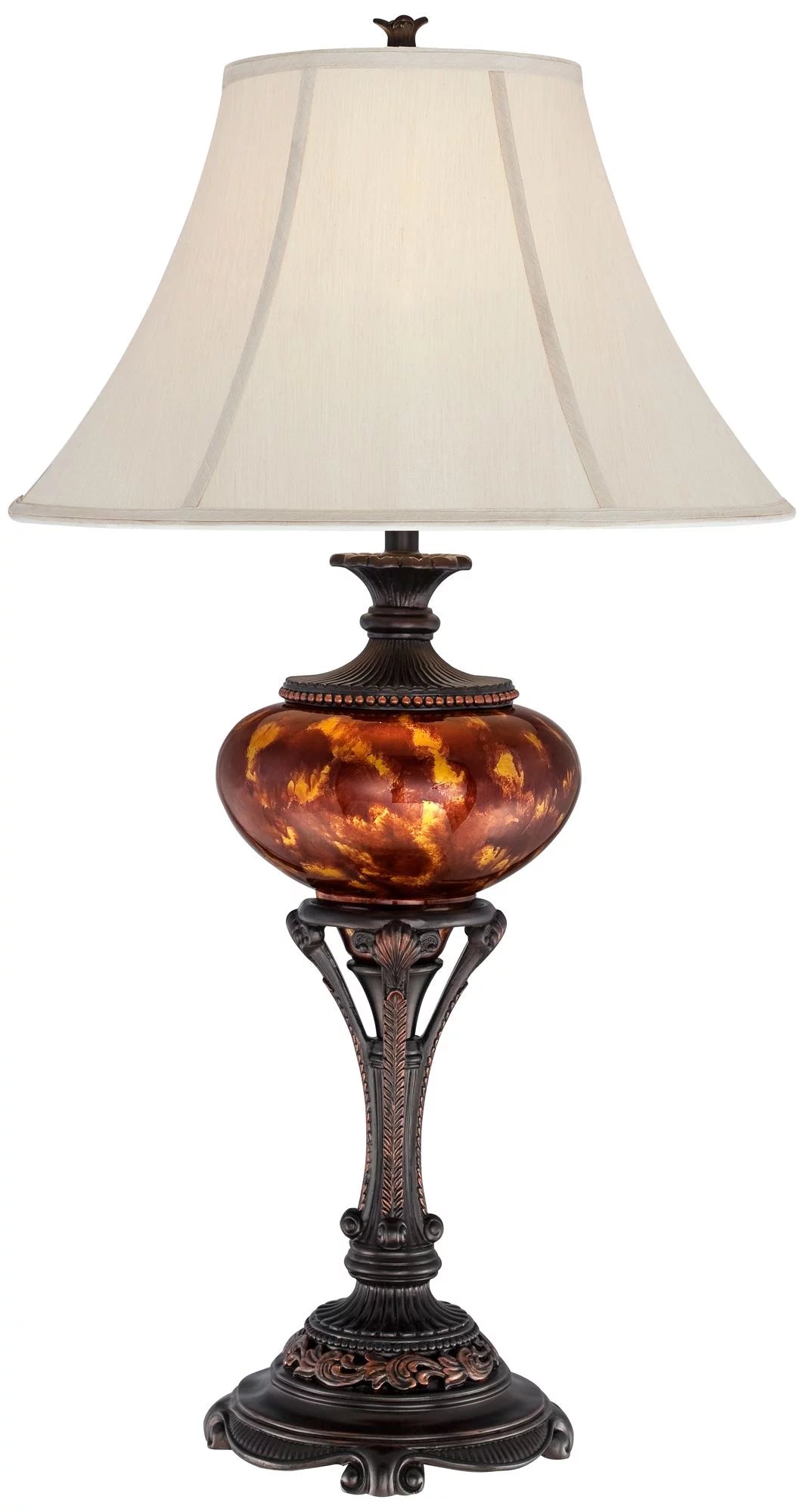 Traditional Table Lamp 38" Tall Florentine Bronze Metal Urn Tortoise Shell Glass Bell Shade L895347