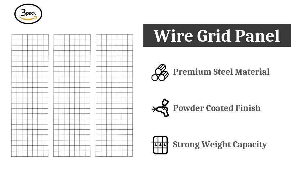 6' x 2' Wire Grid Panel Display Rack with Hooks, 3-Pack X690