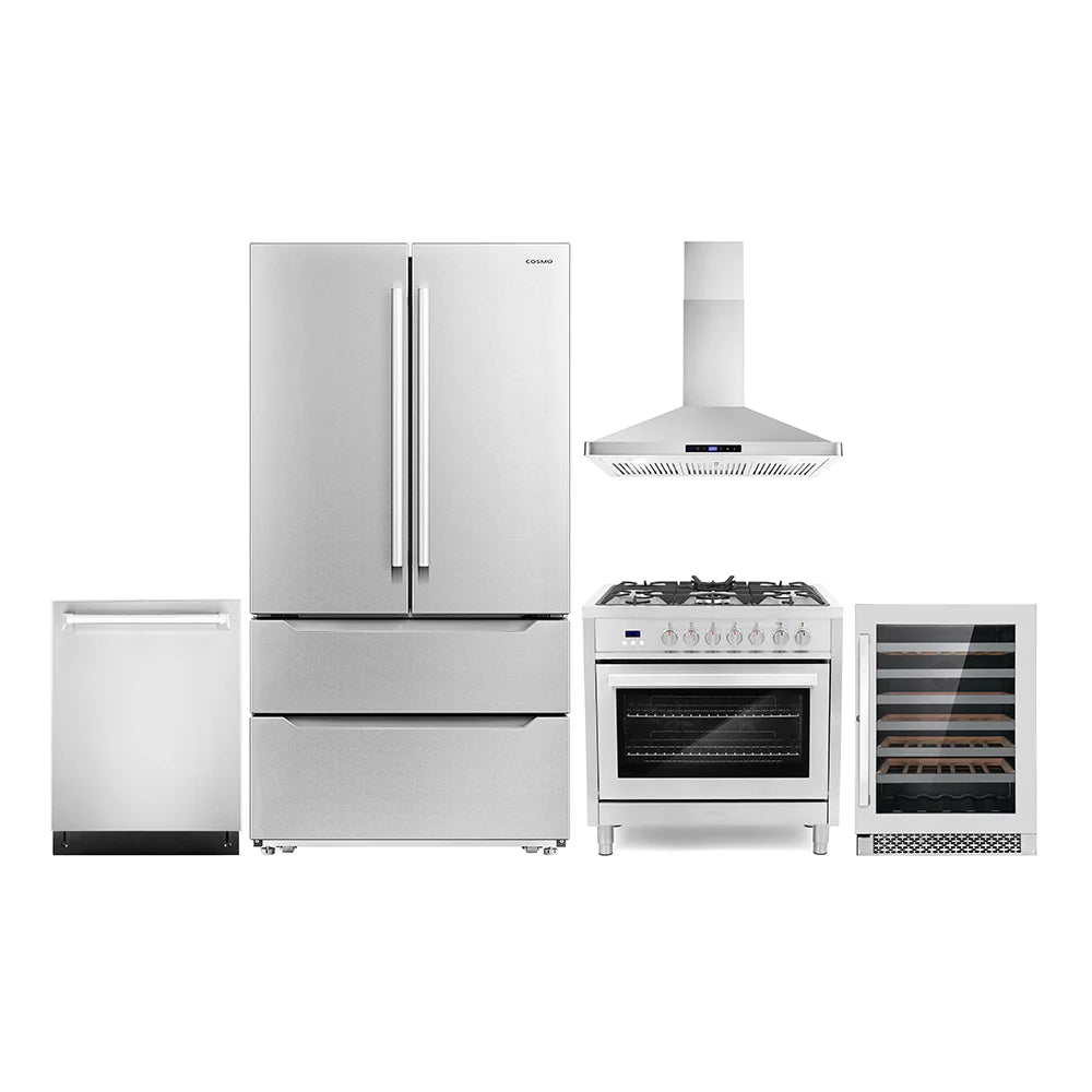 36 Dual Fuel Range, Wall Mount Range Hood, Dishwasher, Refrigerator with Ice Maker and Wine Cooler P4251