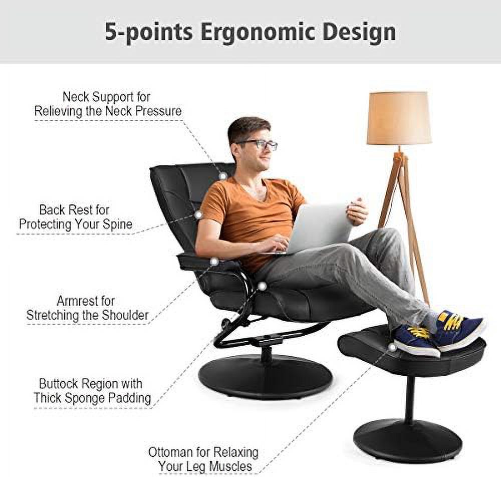 Black PU Leather Swivel Recliner Chair with Ottoman E878