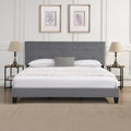 King Size Upholstered Platform Bed Frame with Linen Headboard L13103