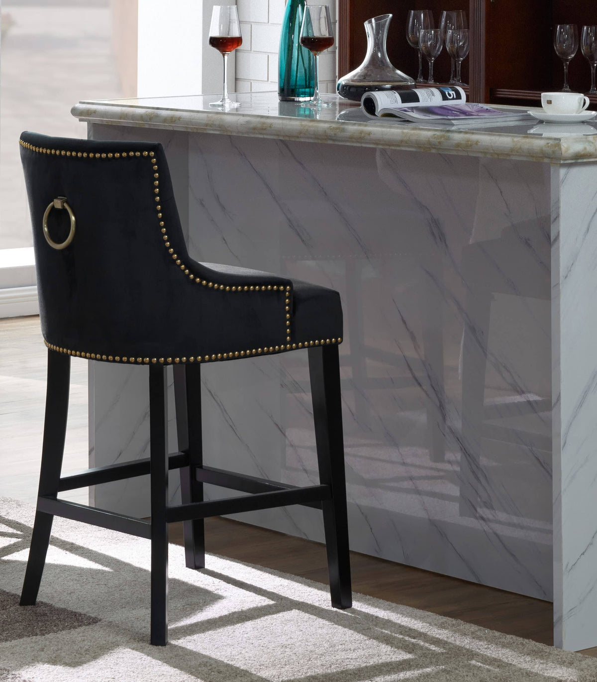 Black Velvet Nailhead Counter Stool Chair H976