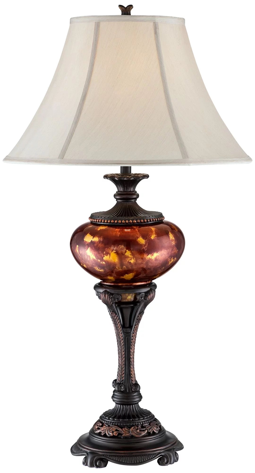 Traditional Table Lamp 38" Tall Florentine Bronze Metal Urn Tortoise Shell Glass Bell Shade L895347