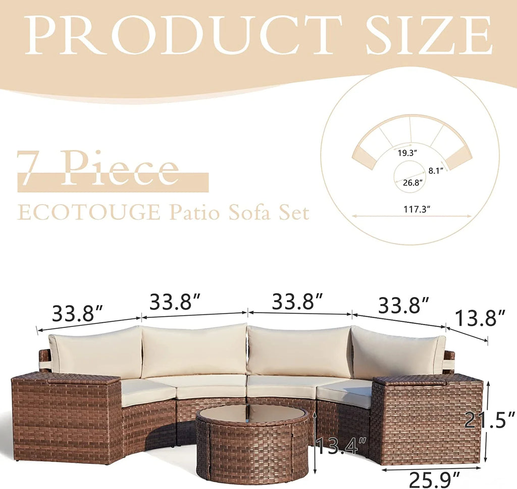 7 Piece Outdoor Patio Sectional Sofa Set with Storage Armrest G46069