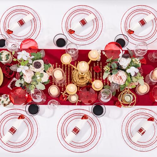 350PCS Clear Plastic Plates with Gold Trim Disposable Dinnerware Set A436