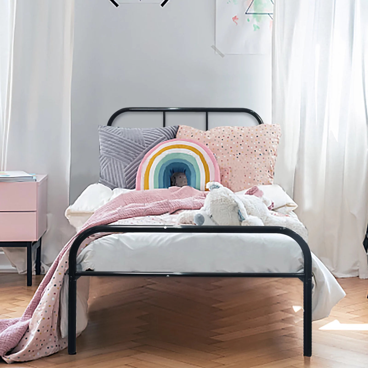 Twin XL Black Metal Bed Frame with Headboard and Footboard G134079