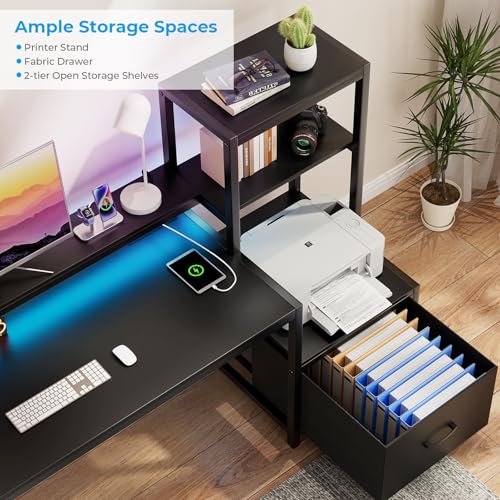 Walnut Computer Desk with Drawers and Storage Shelves S737