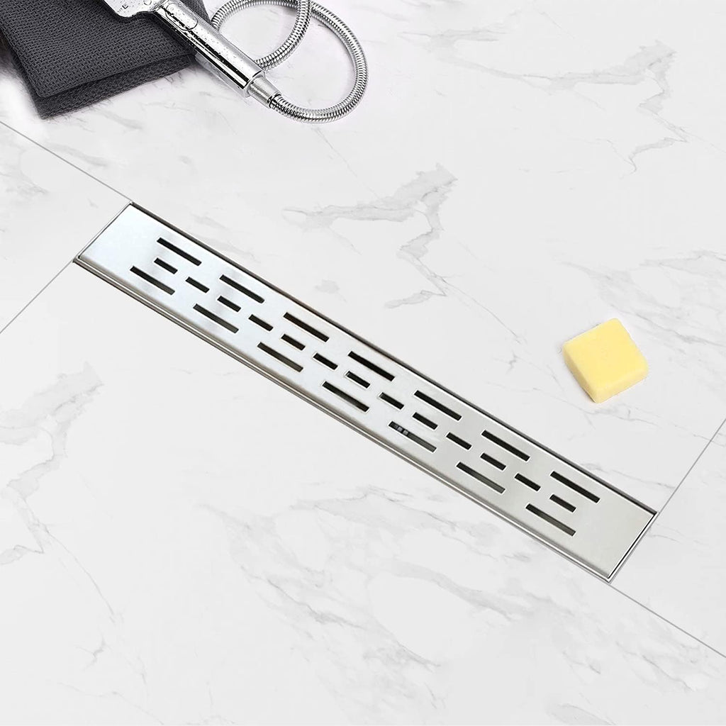 36 inch Linear Shower Drain with Brushed 304 Stainless Steel Bar Pattern Grate V5611