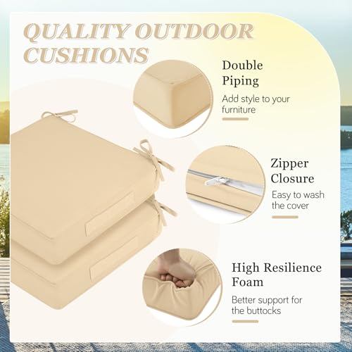 Waterproof Outdoor Chair Cushions Set of 2, Square 19 x 19 with Ties and Removable Covers L98387