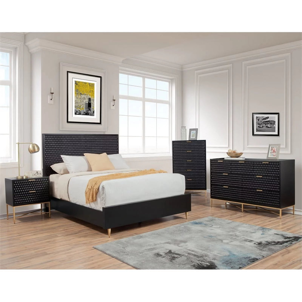 5 Drawer Chest and Wood Desk Set in Black N304