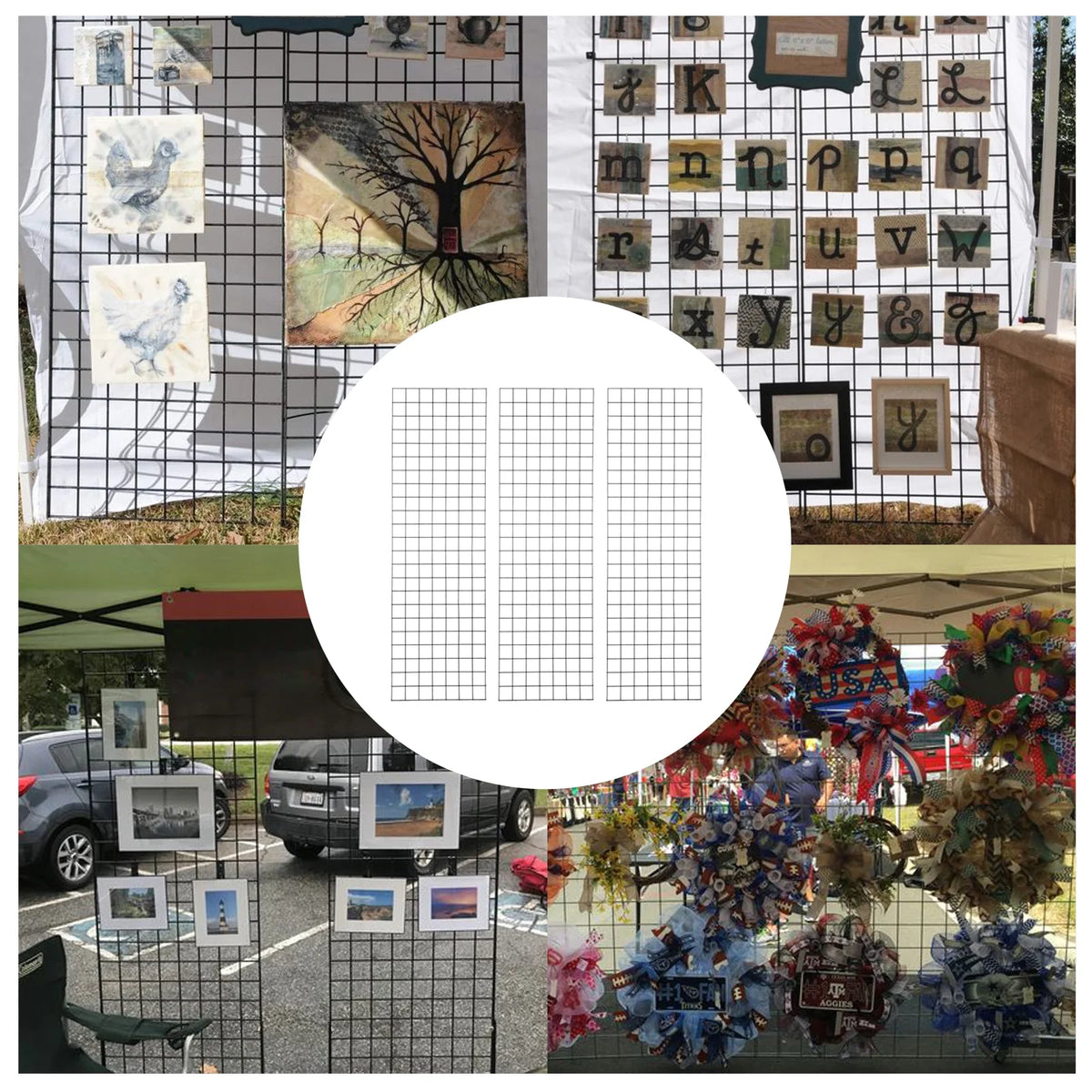 6' x 2' Wire Grid Panel Display Rack with Hooks, 3-Pack X690