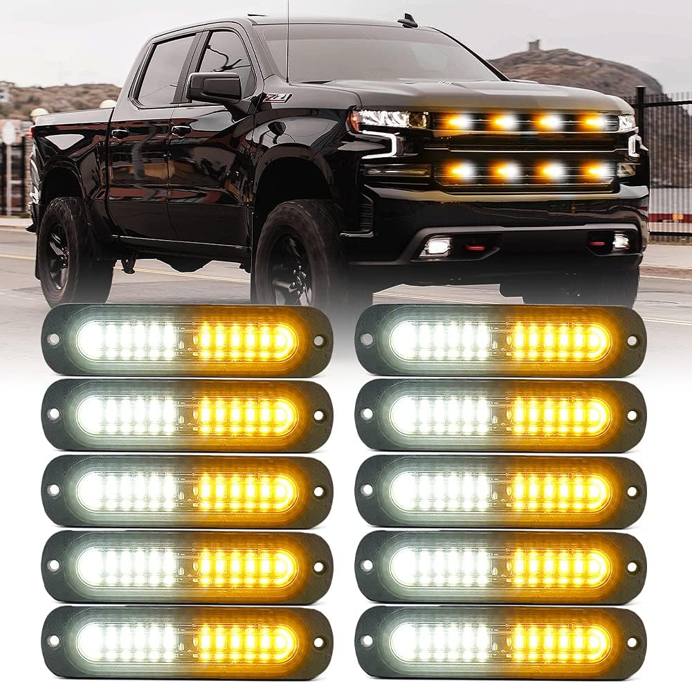 Amber 12 LED Emergency Strobe Lights Kit Surface Flush Mount Hazard Warning Flashing Light Head for Off-Road Vehicles ATV Trucks Cars - 10PCS Pack of 2 E92653