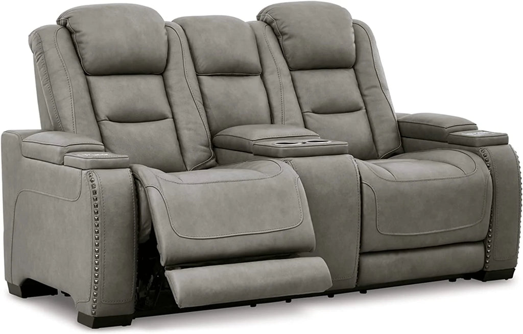 Gray Leather Power Reclining Loveseat R215543