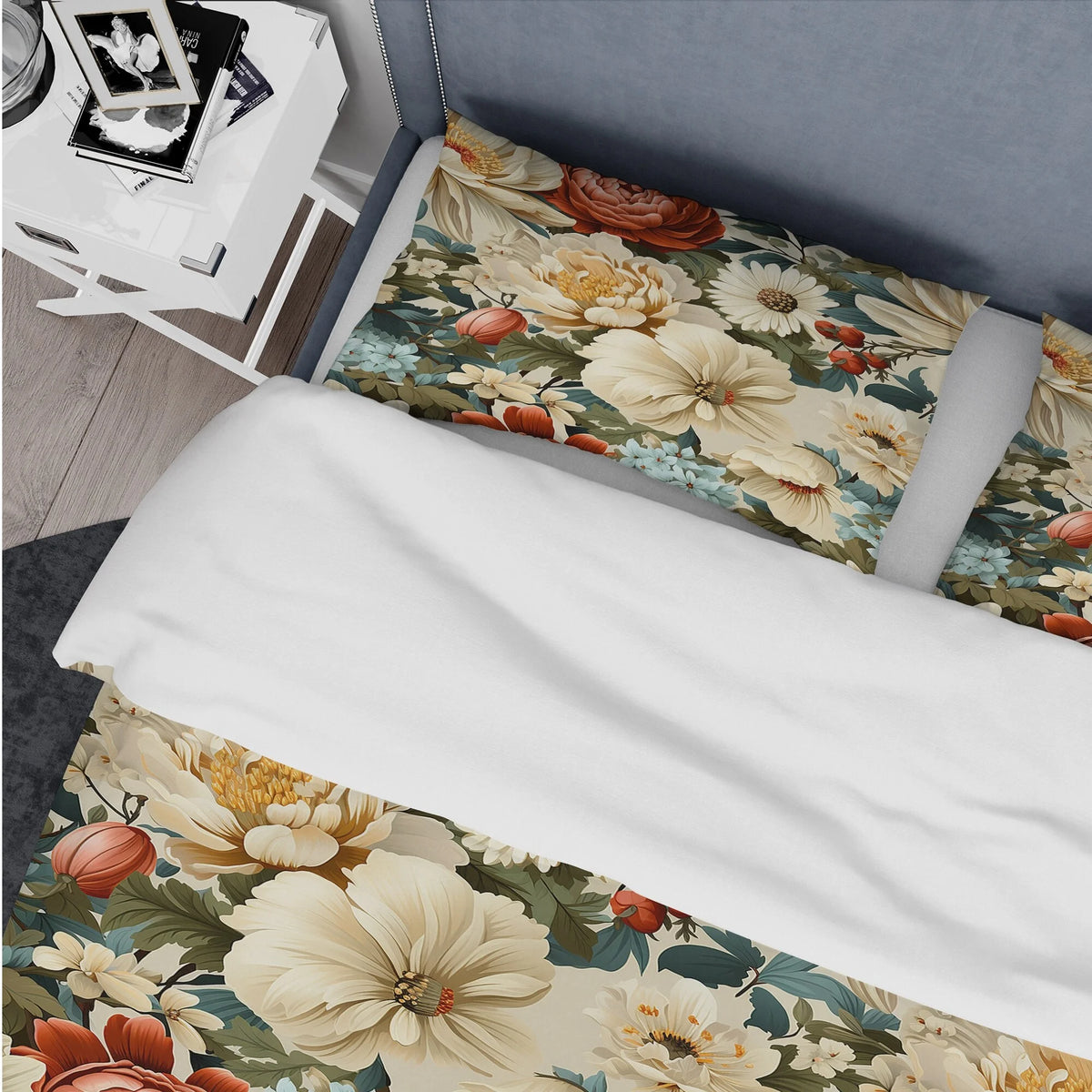 Beige Red Cottage Bedding Set With Shams Full Queen P1735