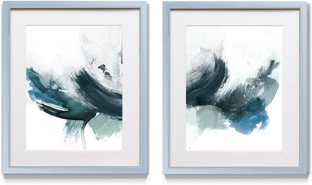 2 Piece Framed Artwork Set, Silver Frame, White Mat, Plexiglass, 16 in W X 20 in H V544