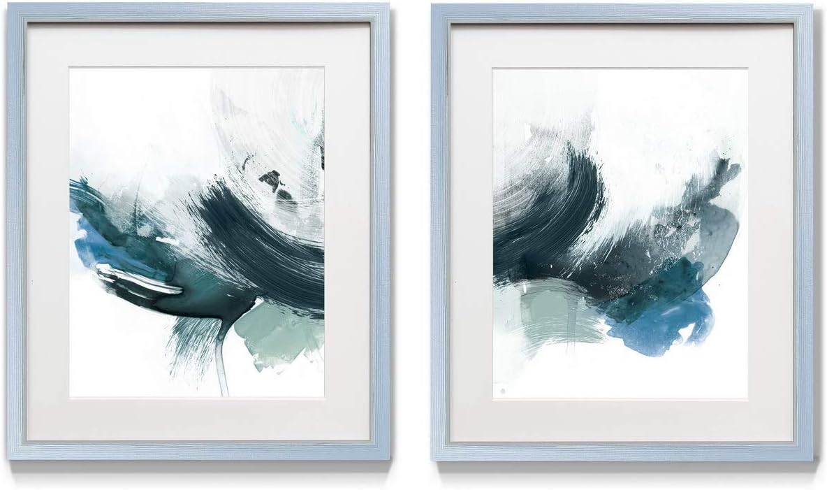 2 Piece Framed Artwork Set, Silver Frame, White Mat, Plexiglass, 16 in W X 20 in H V544