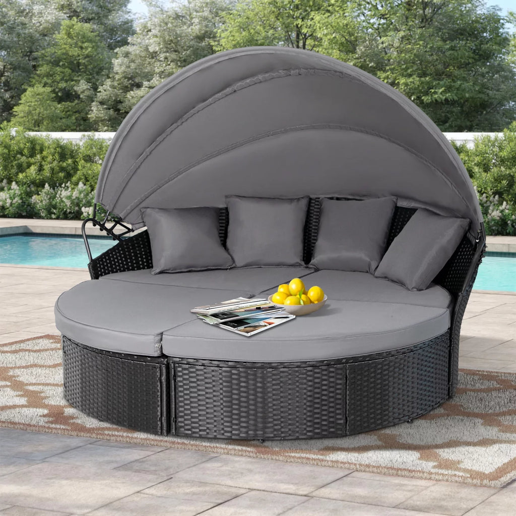 4 Piece Black Wicker Outdoor Daybed Set with Cushions M542177