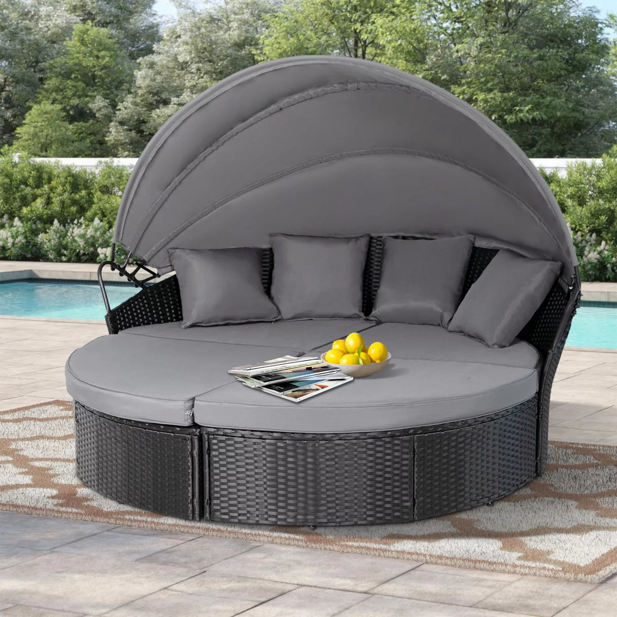4 Piece Black Wicker Outdoor Daybed Set with Cushions M542177
