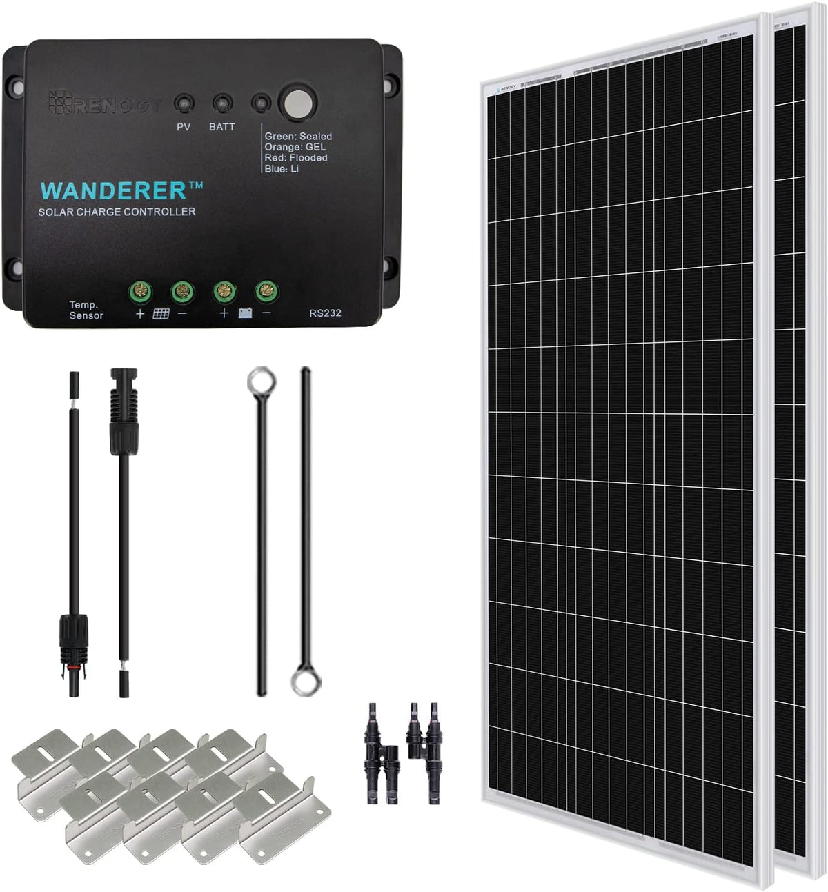 200 Watt 12 Volt Monocrystalline Solar Panel Starter Kit with 20A Rover MPPT Charge Controller J1132