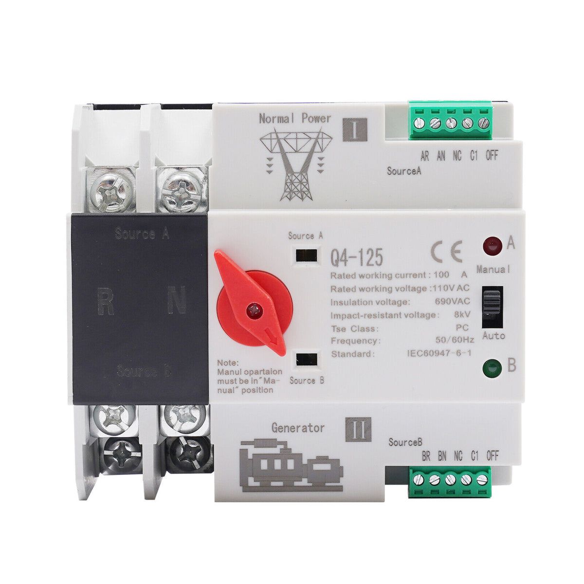 2P 100A 110V 50Hz/60Hz Automatic Transfer Switch W705