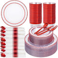 350PCS Clear Plastic Plates with Gold Trim Disposable Dinnerware Set A436