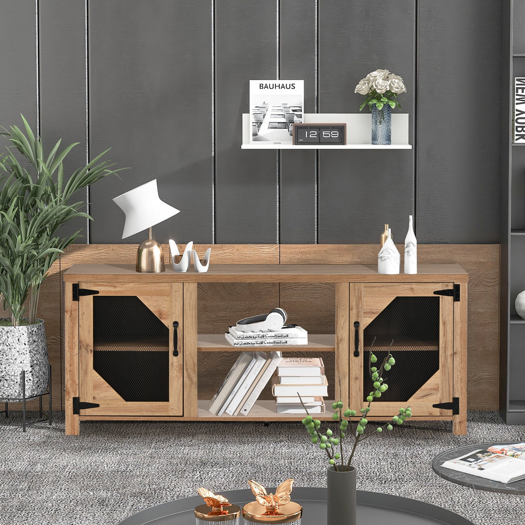 Natural Wood TV Stand with 2 Door Cabinet B618903