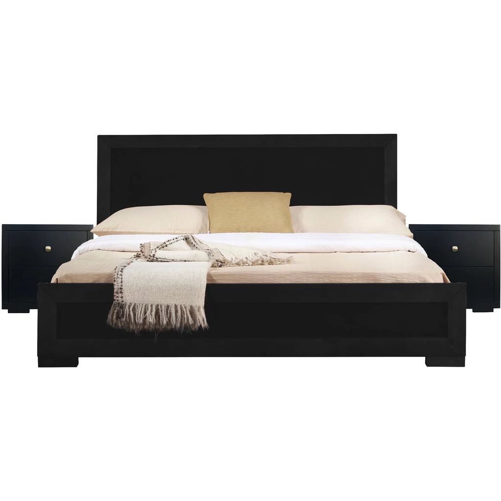 King Black Paneled Platform Bedroom Set Y279