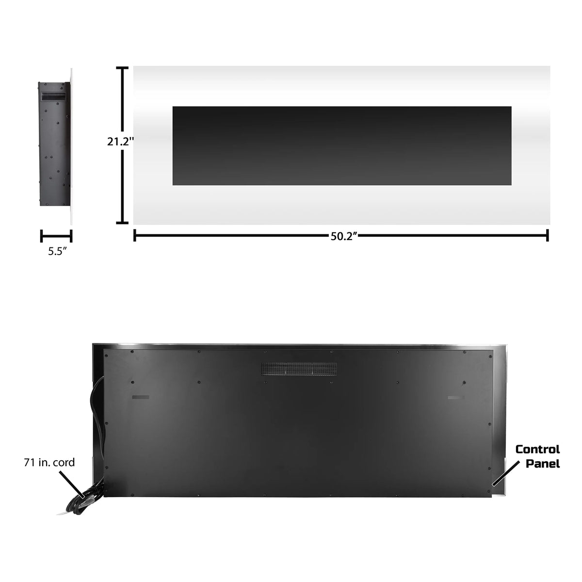 50-inch Wall Mounted Electric Fireplace with Remote White A156