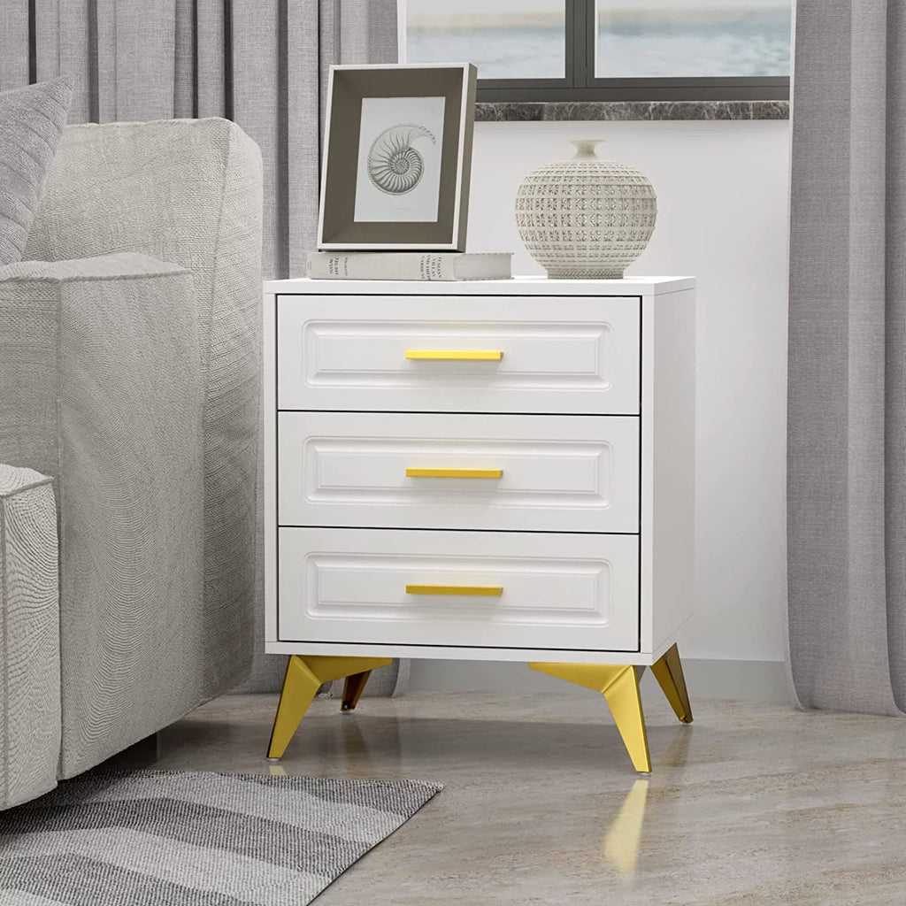 White 3 Drawer Wood Nightstand O744439