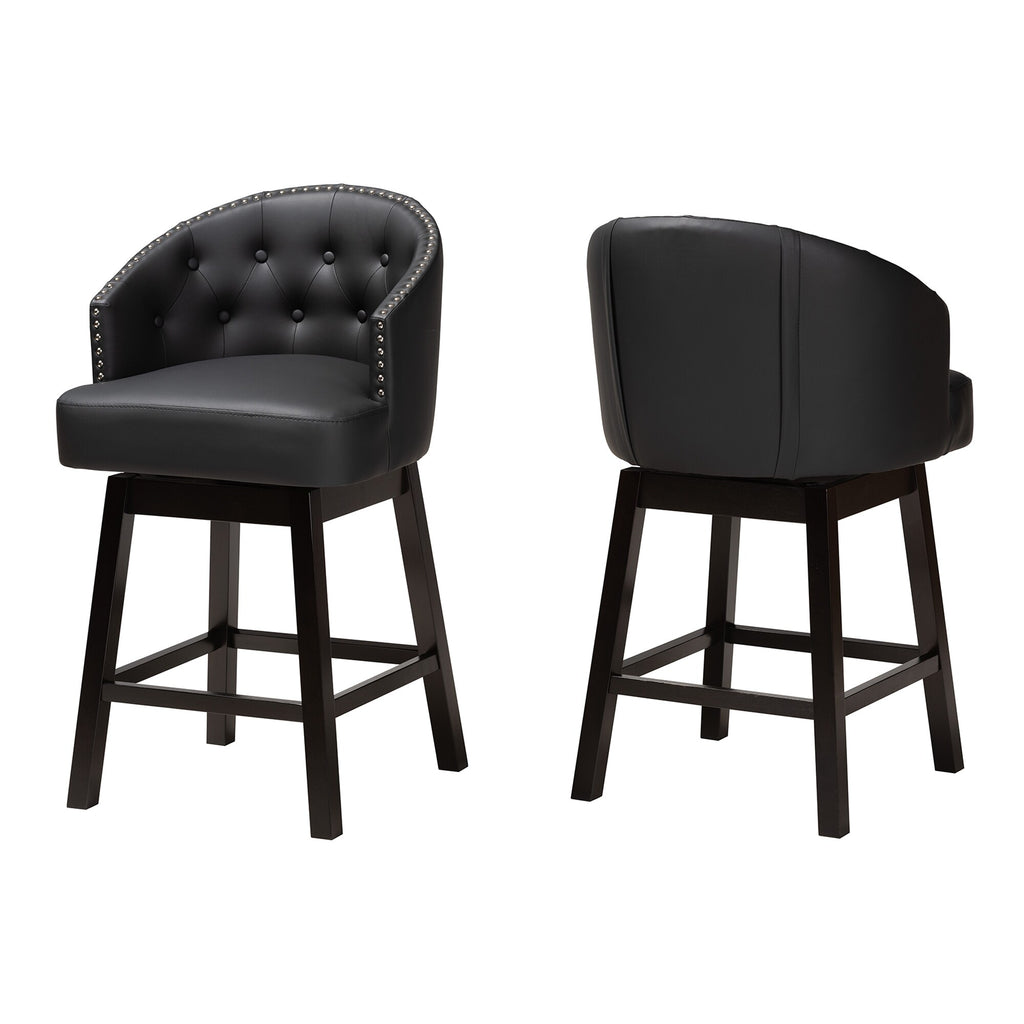 Faux Leather and Wood Swivel Counter Stool Set-2PC Tan, Espresso Brown M559794
