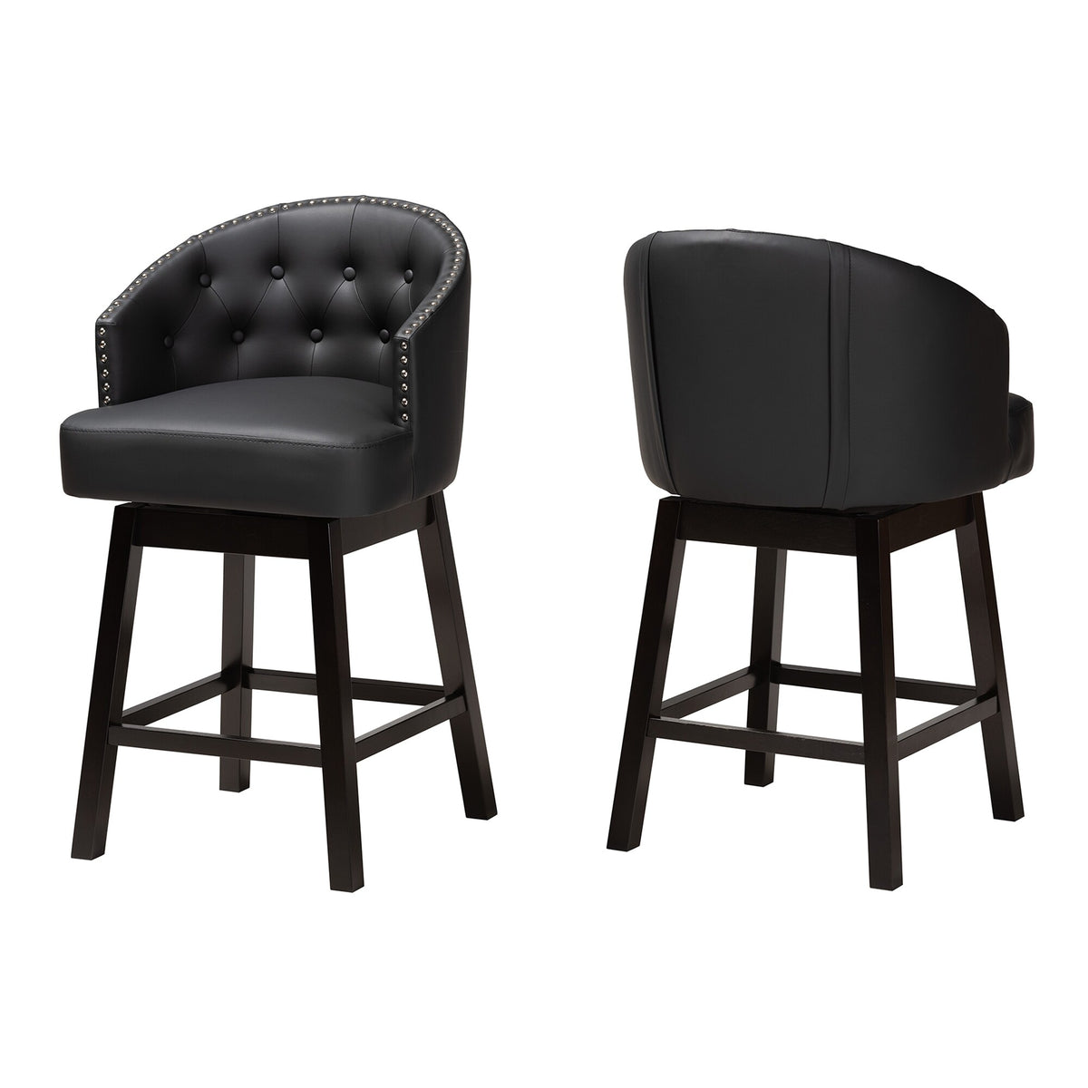 Faux Leather and Wood Swivel Counter Stool Set-2PC Tan, Espresso Brown M559794