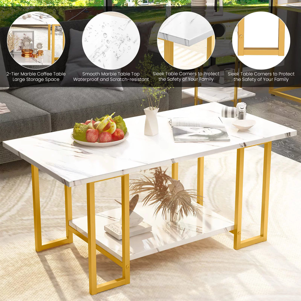 Gold Coffee Table Set of 3 with Metal Frame P8887