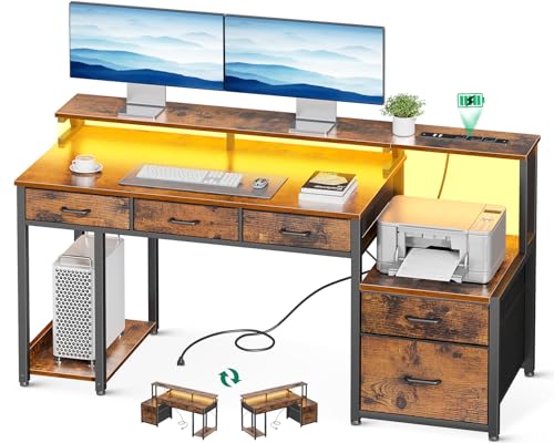 55 Inch Black Computer Desk with 3 Drawers A518137