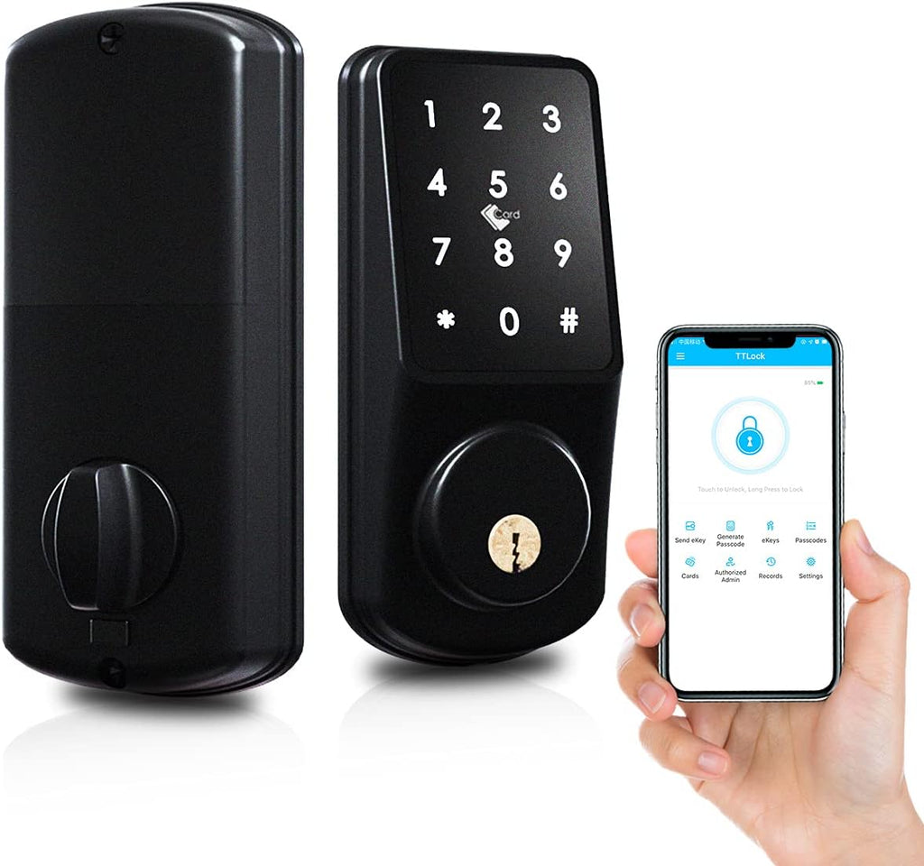 Smart Keyless Entry Door Lock with Bluetooth Fingerprint Deadbolt, Touchscreen Keypad, Card, Keys W6708