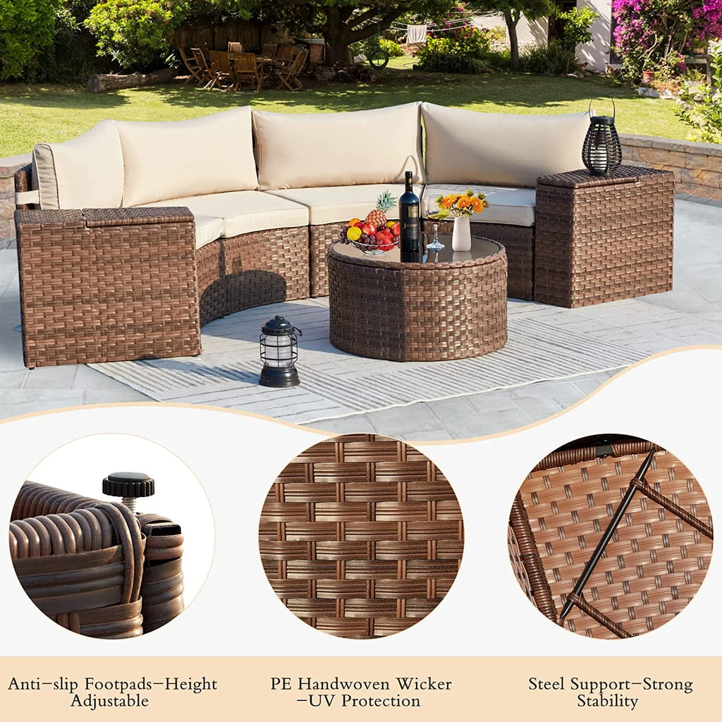 7 Piece Outdoor Patio Sectional Sofa Set with Storage Armrest G46069
