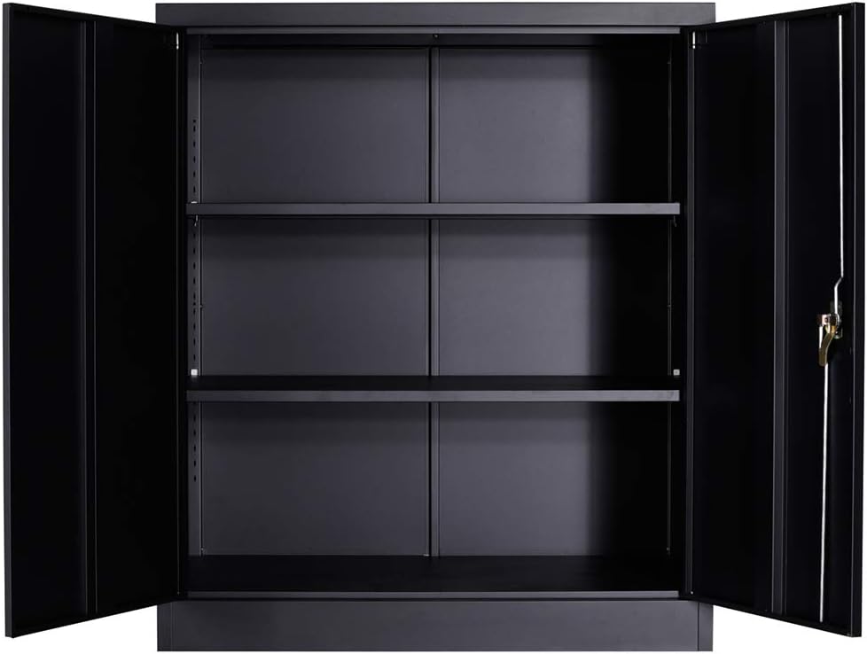 Black Metal Storage Cabinet with 2 Adjustable Shelves P7810