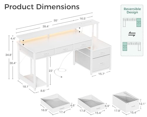 55 Inch Black Computer Desk with 3 Drawers A518137