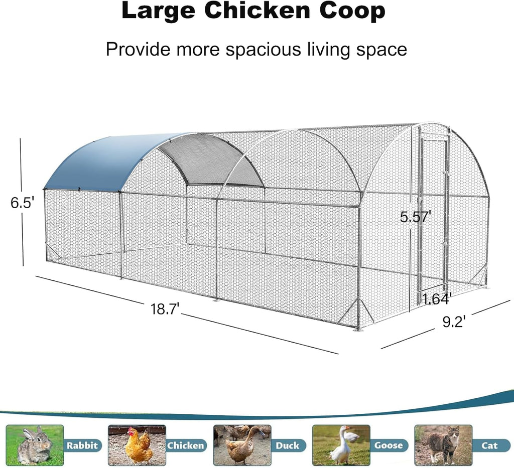 Large Metal Chicken Coop Walk-in Poultry Cage with Waterproof and Anti-Ultraviolet Cover (9.2'W x 12.5'L x 6.5'H) C5171
