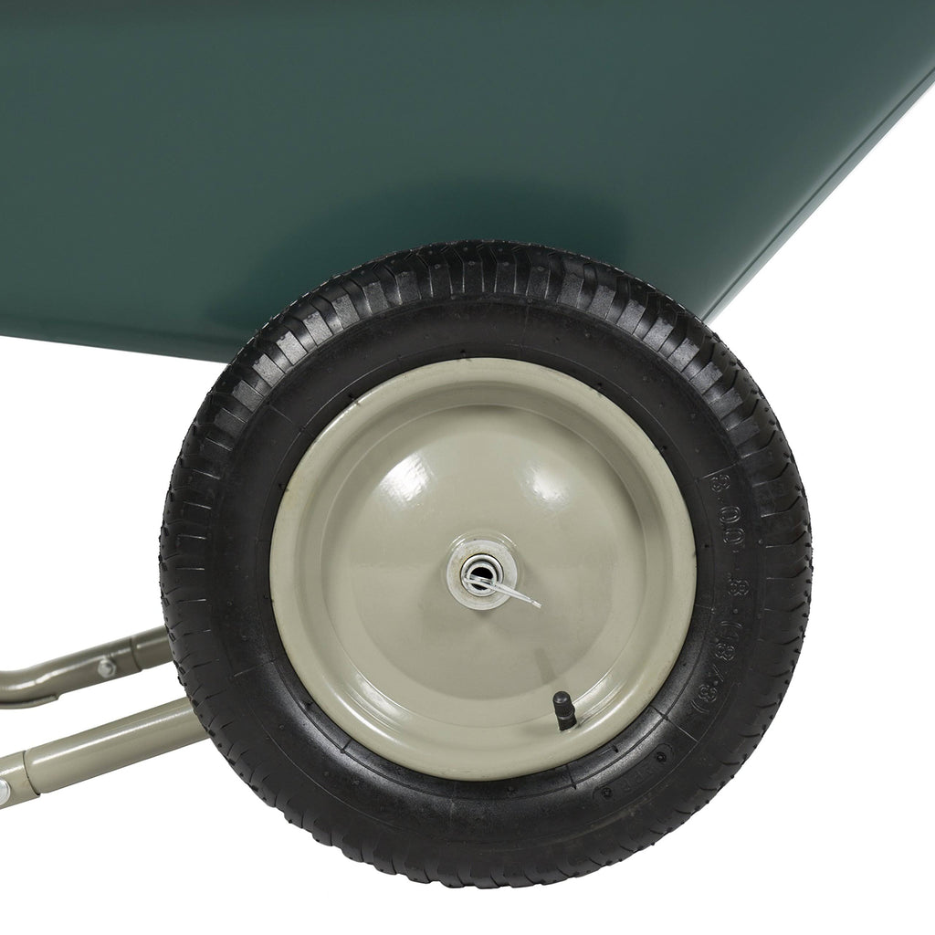 Green Dual Wheel Home Wheelbarrow Yard Garden Cart F407944