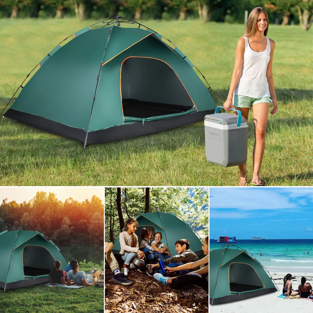 4 Person Pop up Camping Tent, Green Z95642