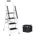 4-Step Folding Step Stool with Padded Hand Grips, Non Slip Rubber Feet, Attachable Tool Bag V642