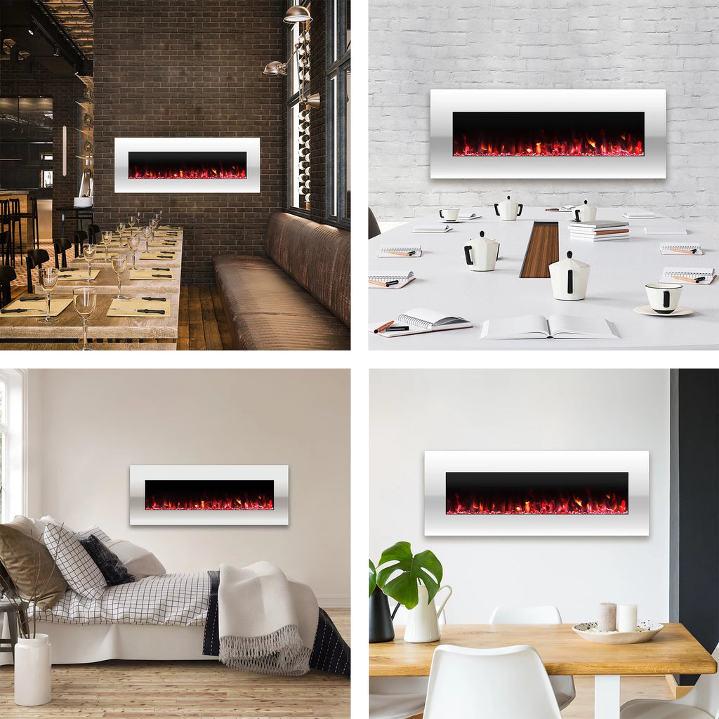 50-inch Wall Mounted Electric Fireplace with Remote White A156
