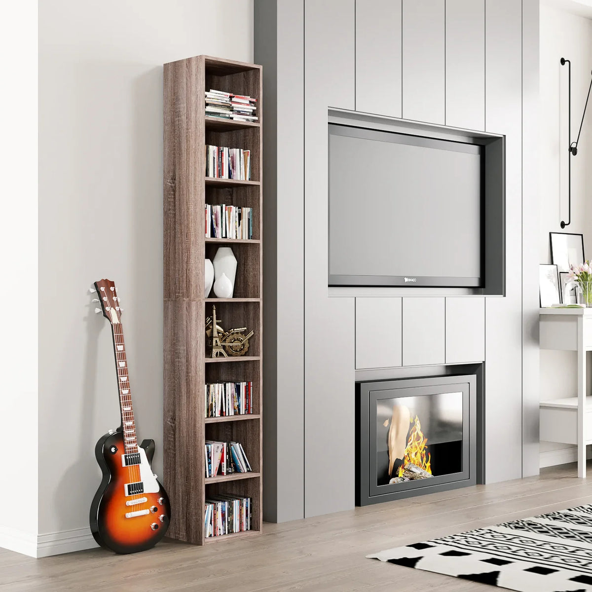 Dark Oak 8 Shelves Narrow Bookcase J59266