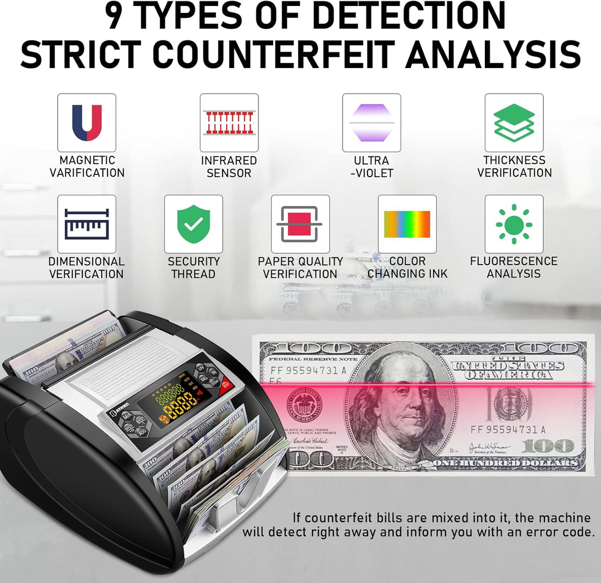 Money Counter Machine with Counterfeit Bill Detector U950