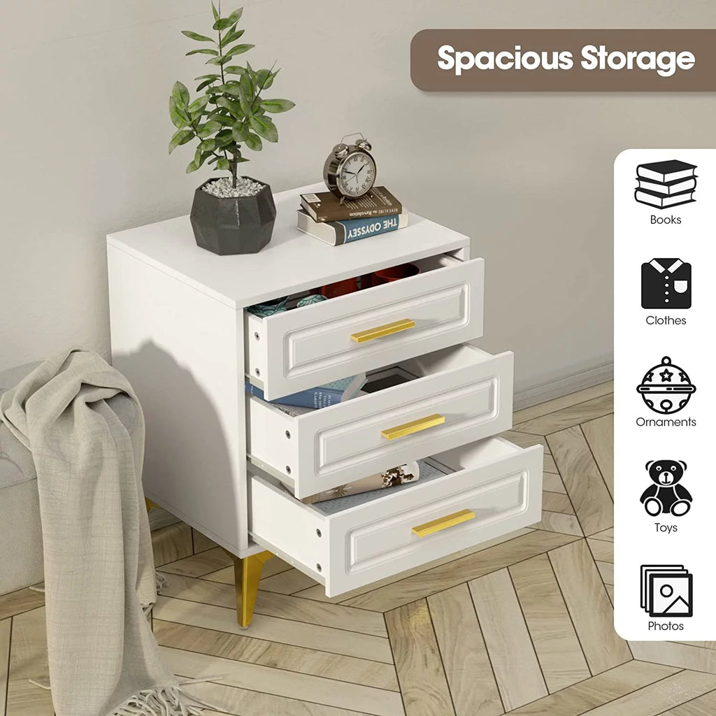 White 3 Drawer Wood Nightstand O744439