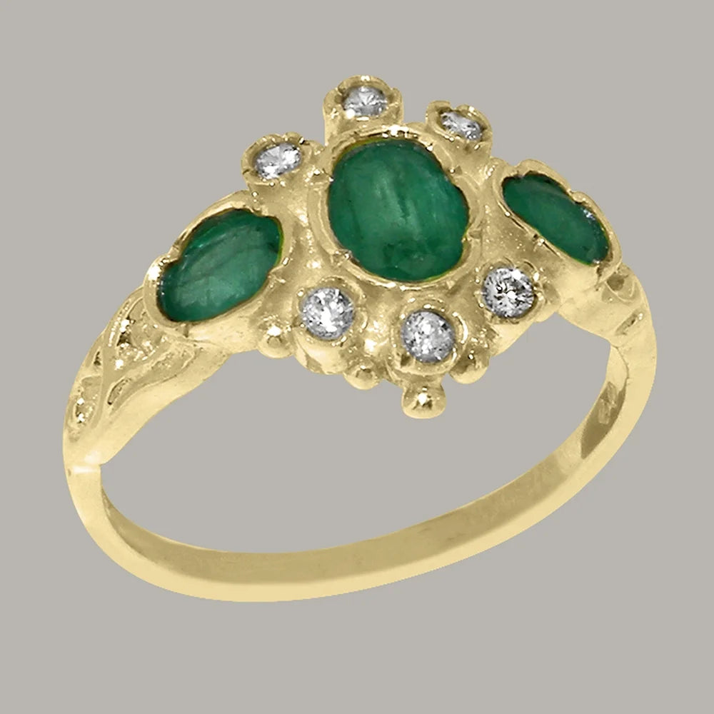 9k Yellow Gold Emerald Diamond Ring A517